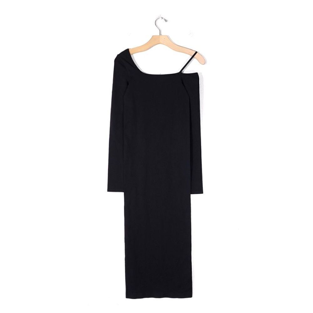 NEW Helmut Lang One Shoulder Dress Asymmetric Cold Shoulder Black Minimal Small